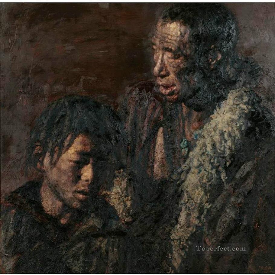 Padre e hijo chino Chen Yifei Pintura al óleo